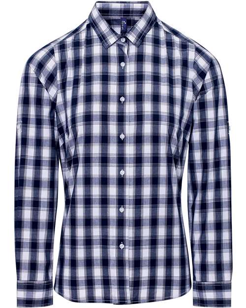 Women's Mulligan Check Cotton Dress Shirt - White/ Navy Front