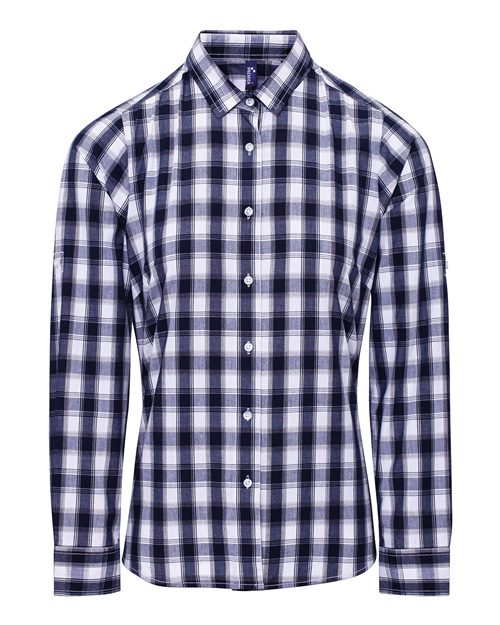 Artisan Collection by Reprime Women's Mulligan Check Cotton Dress Shirt - White/ Navy Front