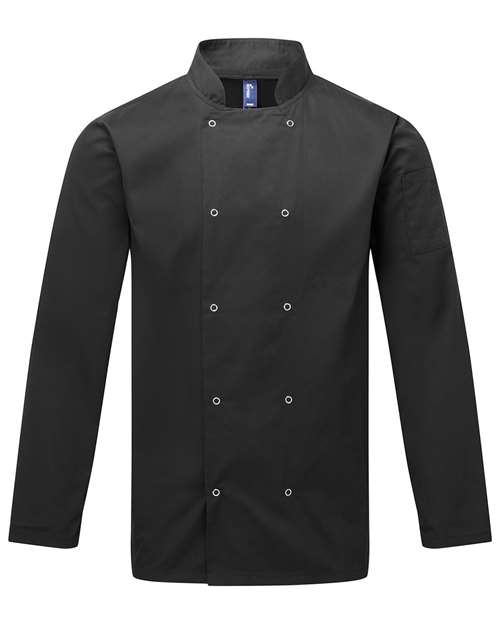 Unisex Ten Studded Front Chef Coat - Black Front