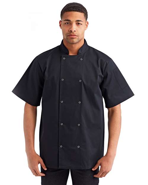 Artisan Collection by Reprime Unisex Ten Studded Front Short Sleeve Chef Coat - Model Front