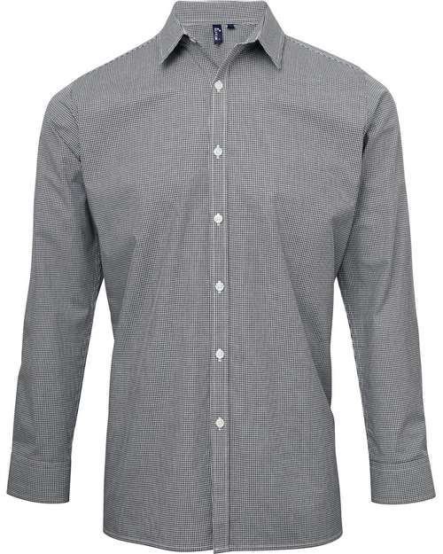 Men's Microcheck Gingham Cotton Shirt - Black/ White Front