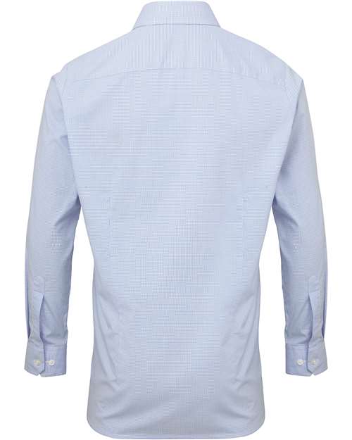 Men's Microcheck Gingham Cotton Shirt - Light Blue/ White Back
