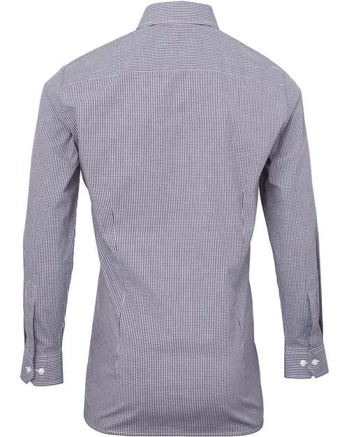 Men's Microcheck Gingham Cotton Shirt - Navy/ White Back