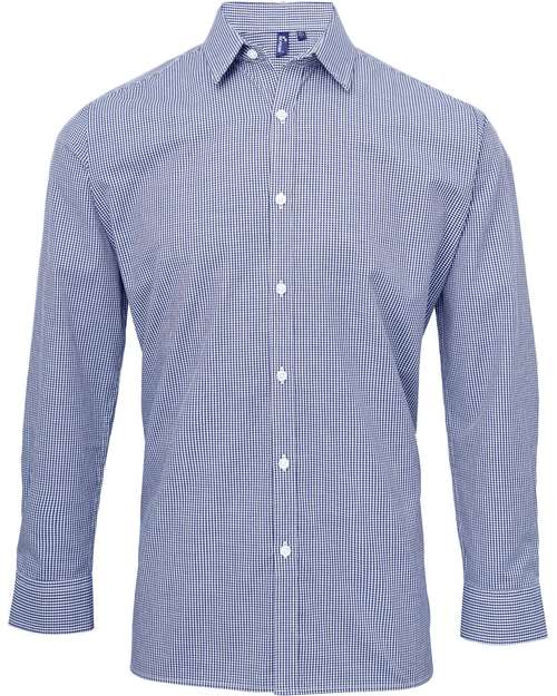 Men's Microcheck Gingham Cotton Shirt - Navy/ White Front