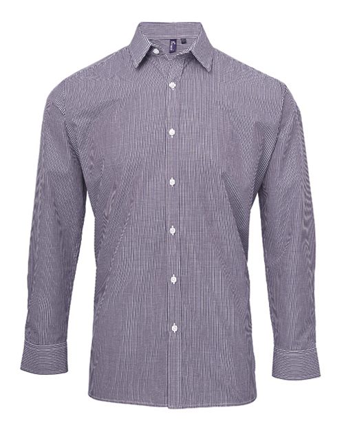Artisan Collection by Reprime Men's Microcheck Gingham Cotton Shirt - Navy/ White Front