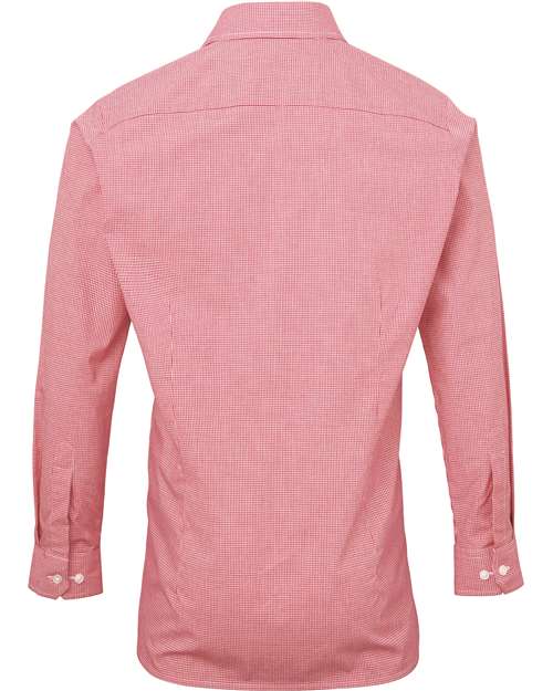 Men's Microcheck Gingham Cotton Shirt - Red/ White Back
