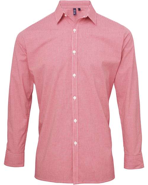 Men's Microcheck Gingham Cotton Shirt - Red/ White Front
