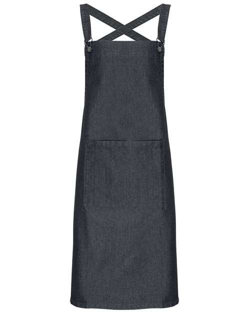 Cross Back Barista Bib Apron - Black Denim Front