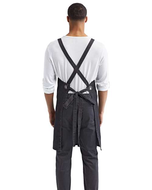 Cross Back Barista Bib Apron - Black Denim Back
