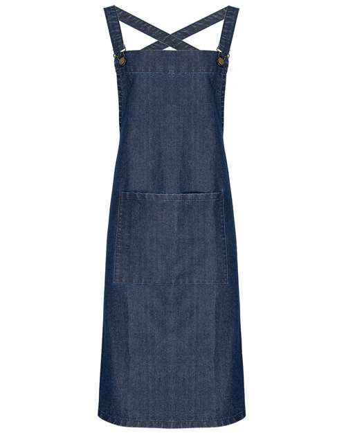 Cross Back Barista Bib Apron - Indigo Denim Front
