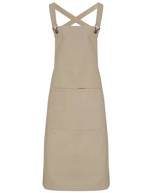 Cross Back Barista Bib Apron - Khaki Front