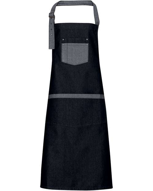 Domain Contrast Denim Bib Apron - Black Denim Front