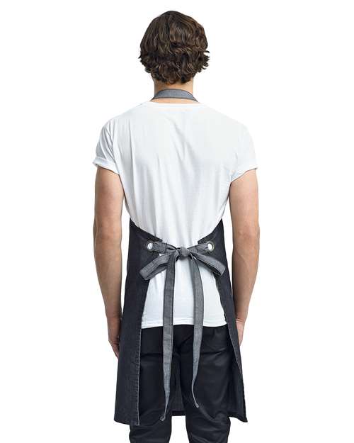 Domain Contrast Denim Bib Apron - Black Denim Back