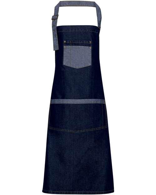 Domain Contrast Denim Bib Apron - Indigo Denim Front