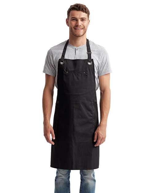 Barley Contrast Stitch Recycled Bib Apron - Black/ Charcoal Front