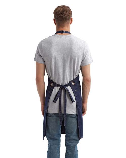 Barley Contrast Stitch Recycled Bib Apron - Navy/ Camel Back