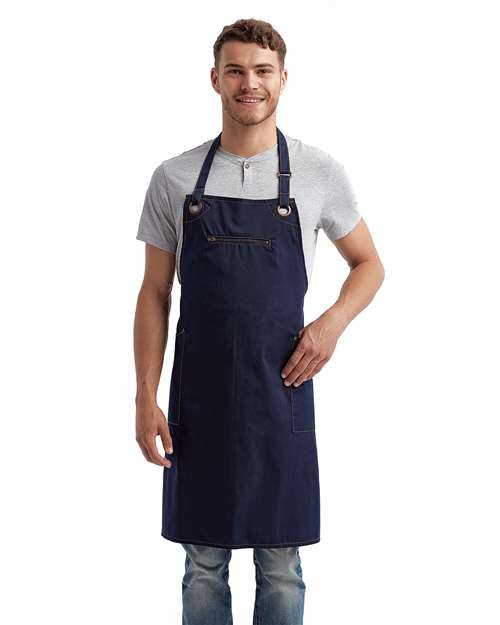 Barley Contrast Stitch Recycled Bib Apron - Navy/ Camel Front