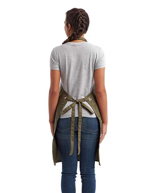 Barley Contrast Stitch Recycled Bib Apron - Olive/ Chestnut Back