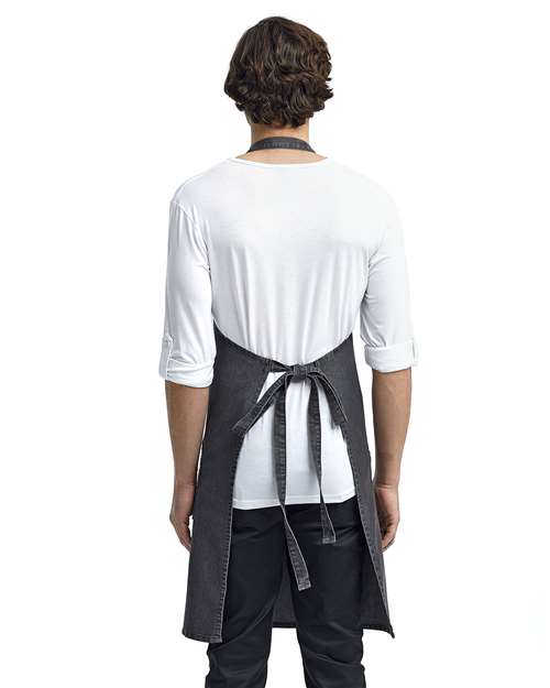 Jeans Stitch Denim Bib Apron - Black Denim Back