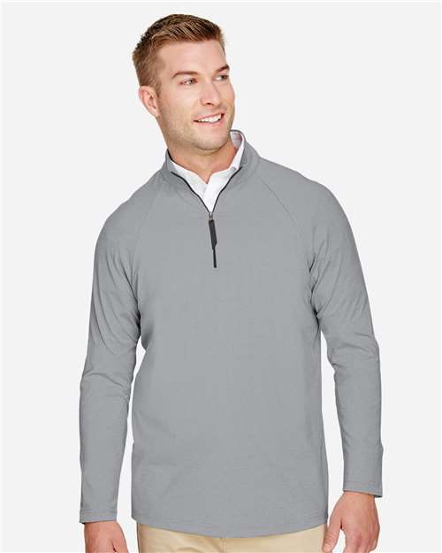 Devon & Jones Men's CrownLux Performance® Clubhouse Micro-Stripe Quarter-Zip Pullover - Model Front