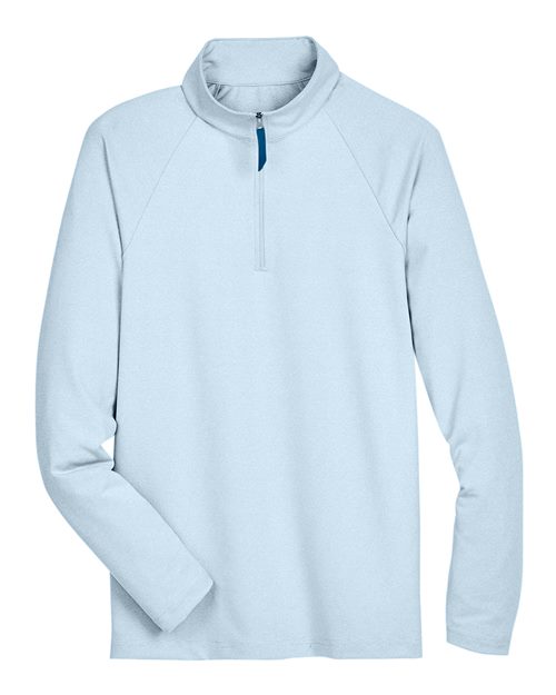 Men's CrownLux Performance® Clubhouse Micro-Stripe Quarter-Zip Pullover - Ocean Blue Front