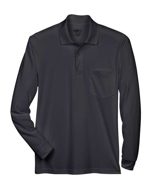 Men's Pinnacle Performance Long Sleeve Piqué Polo with Pocket - Black Front