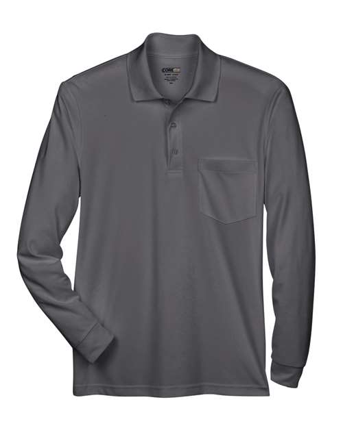 Men's Pinnacle Performance Long Sleeve Piqué Polo with Pocket - Carbon Front