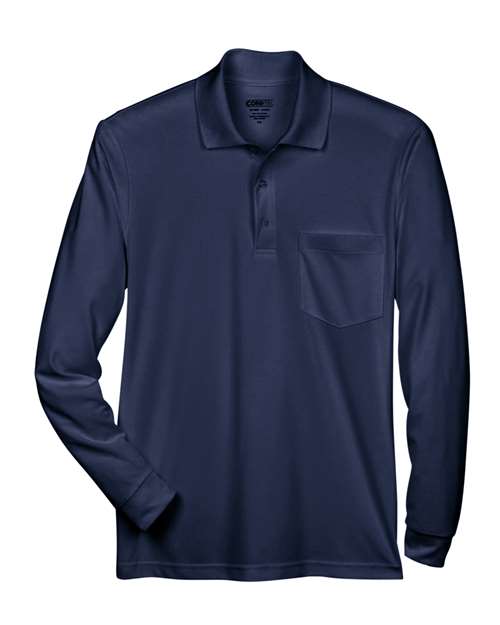 Men's Pinnacle Performance Long Sleeve Piqué Polo with Pocket - Classic Navy Front