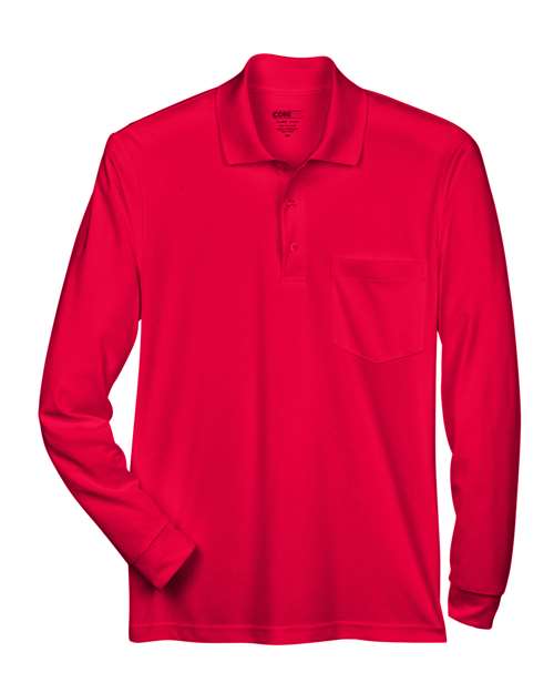 Men's Pinnacle Performance Long Sleeve Piqué Polo with Pocket - Classic Red Front