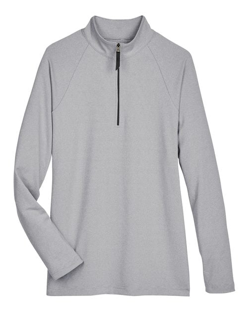 Women's CrownLux Performance® Clubhouse Micro-Stripe Quarter-Zip Pullover - Black Front