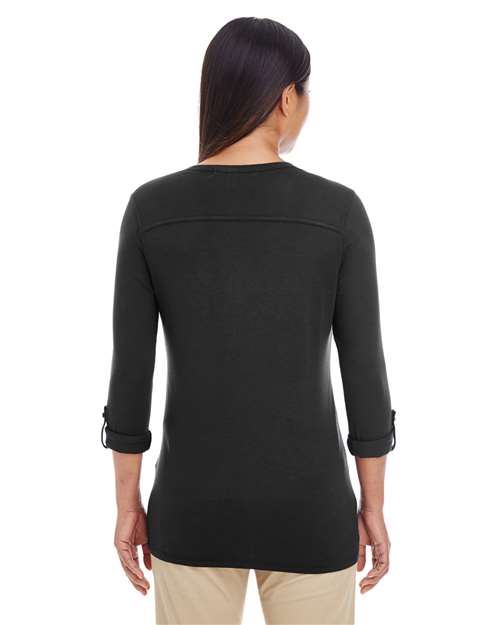 Women's Perfect Fit™ Y-Placket Convertible Sleeve Knit Top - Black Back