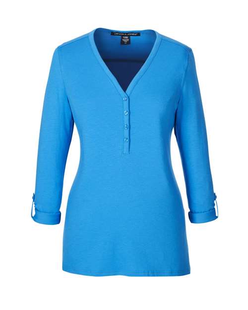 Women's Perfect Fit™ Y-Placket Convertible Sleeve Knit Top - French Blue Front