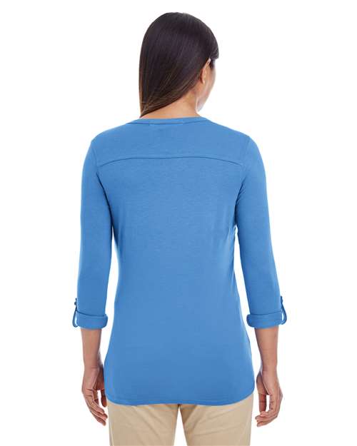 Women's Perfect Fit™ Y-Placket Convertible Sleeve Knit Top - French Blue Back