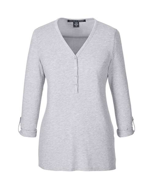 Women's Perfect Fit™ Y-Placket Convertible Sleeve Knit Top - Grey Heather Front