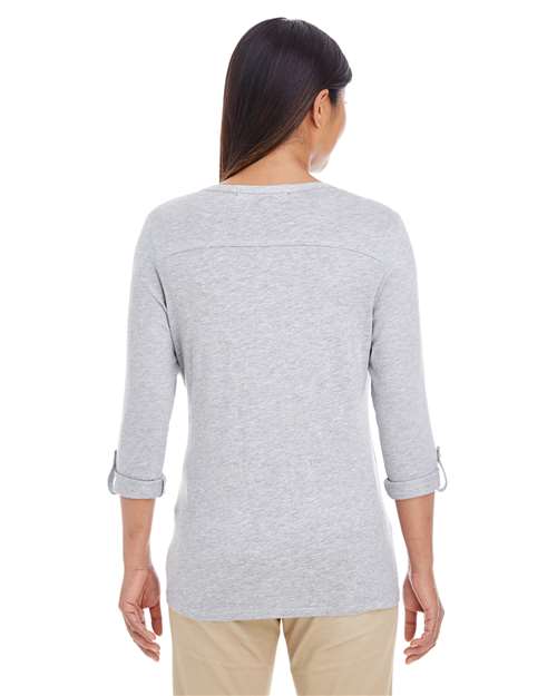 Women's Perfect Fit™ Y-Placket Convertible Sleeve Knit Top - Grey Heather Back