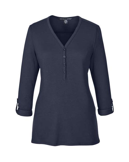 Women's Perfect Fit™ Y-Placket Convertible Sleeve Knit Top - Navy Front