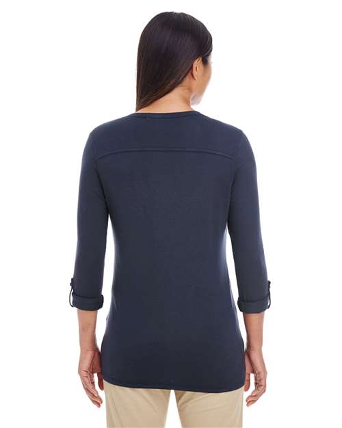 Women's Perfect Fit™ Y-Placket Convertible Sleeve Knit Top - Navy Back