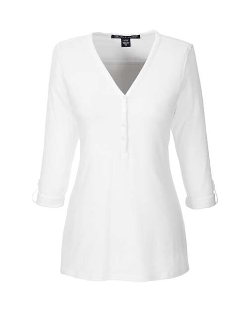 Women's Perfect Fit™ Y-Placket Convertible Sleeve Knit Top - White Front