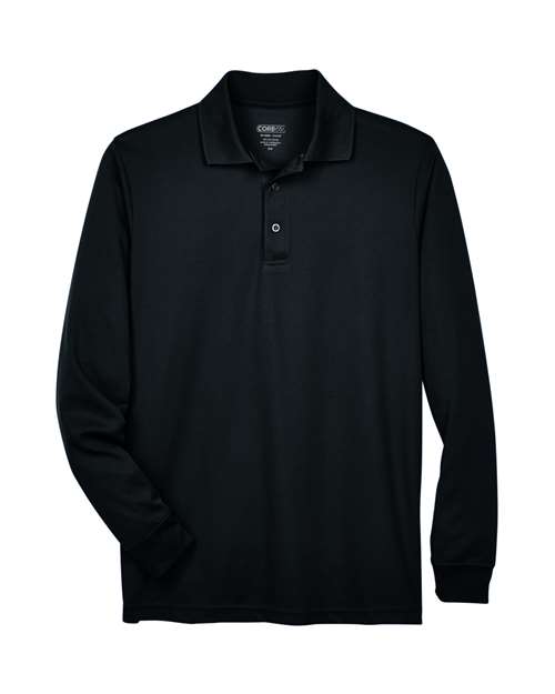 Men's Pinnacle Performance Long Sleeve Piqué Polo - Black Front
