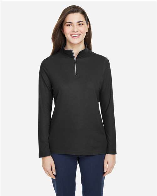 CORE365 Women's Fusion ChromaSoft™ Pique Quarter-Zip Pullover - Model Front