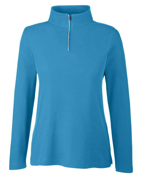 Women's Fusion ChromaSoft™ Pique Quarter-Zip Pullover - Electric Blue Front