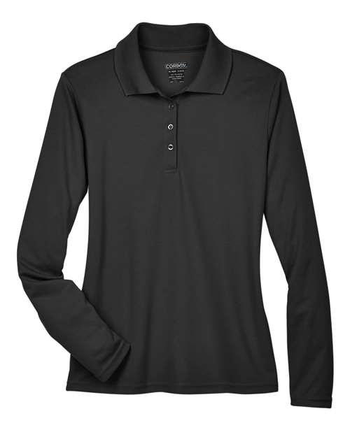 Women's Pinnacle Performance Long Sleeve Piqué Polo - Black Front