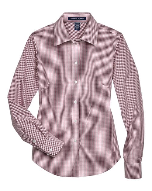 Women's Crown Collection® Gingham Check Woven Dress Shirt - Burgundy Front