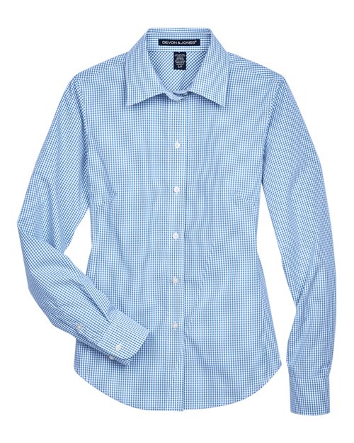 Women's Crown Collection® Gingham Check Woven Dress Shirt - French Blue Front