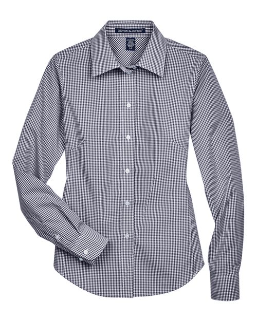 Women's Crown Collection® Gingham Check Woven Dress Shirt - Navy Front