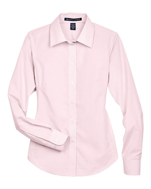 Devon & Jones Women's Crown Collection® Gingham Check Woven Dress Shirt - Pink Front
