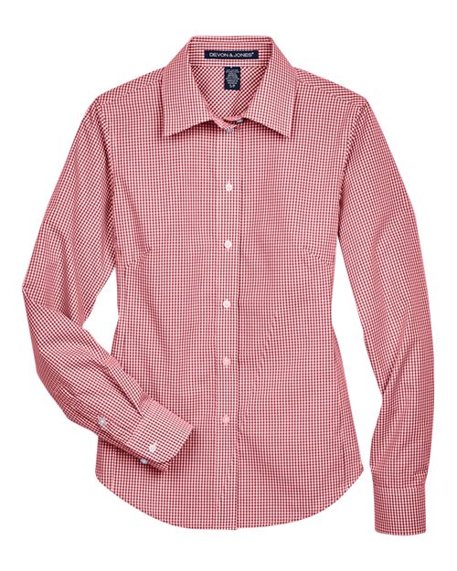 Women's Crown Collection® Gingham Check Woven Dress Shirt - Red Front
