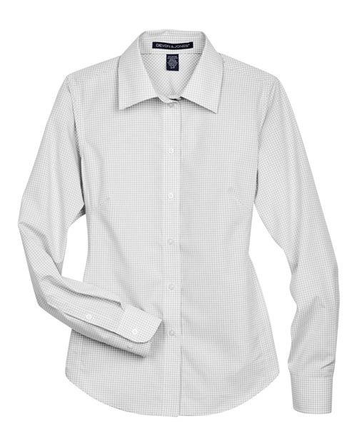 Women's Crown Collection® Gingham Check Woven Dress Shirt - Silver Front
