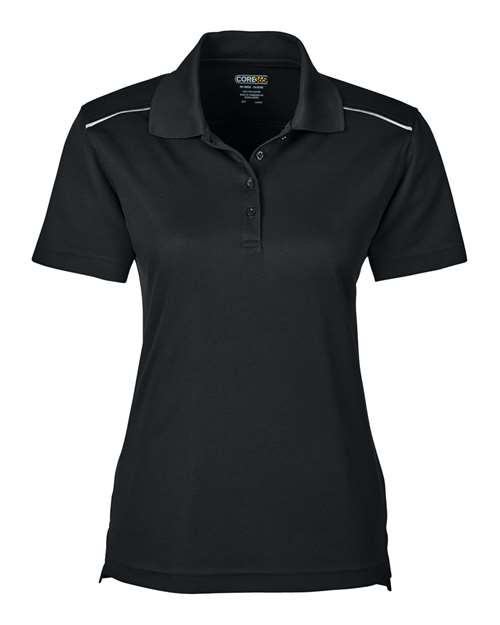 Women's Radiant Performance Piqué Polo with Reflective Piping - Black Front