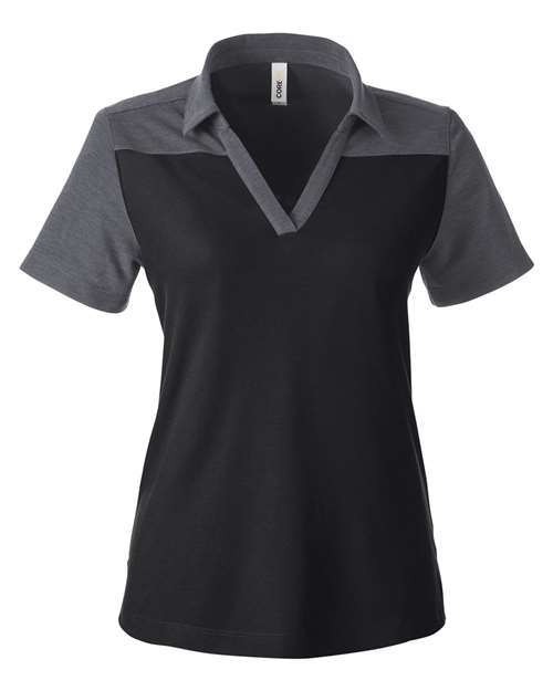 Women's Fusion ChromaSoft™ Colorblock Polo - Black/ Carbon Heather Front